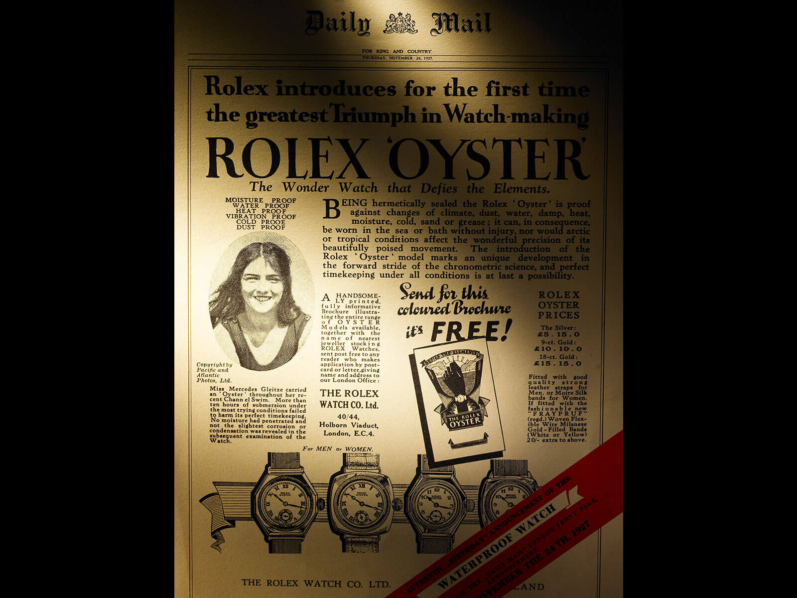 Rolex waterproof watch appeared on the first page of England’s Daily Mail